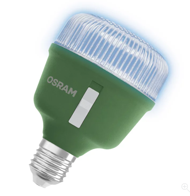 Lampada LED per piante LEDVANCE accesa con luce blu spettro per semina e crescita