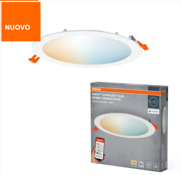 Confezione e downlight LED smart LEDVANCE 225mm Tunable White bianco dimmerabile per ambienti interni compatibile controllo vocale