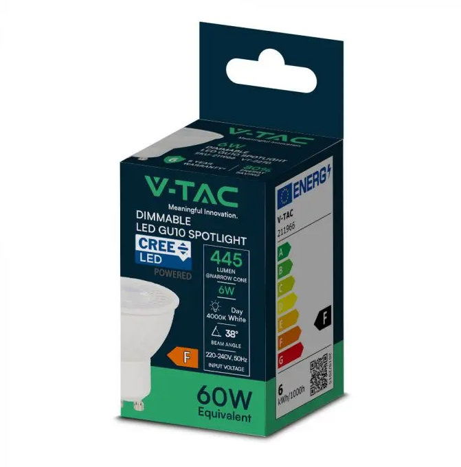 Spot LED GU10 6W V-TAC dimmerabile luce neutra 4000K confezione originale
