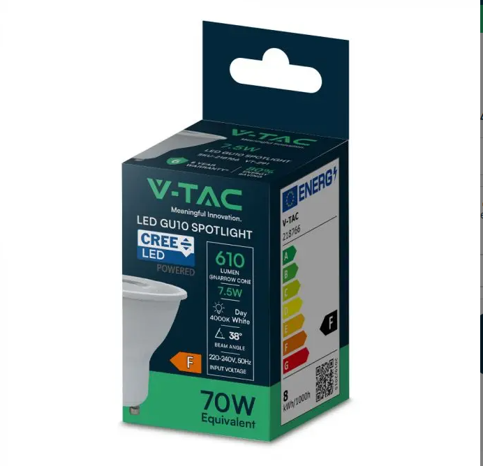 Lampadina spot LED GU10 V Tac 7.5W bianco naturale 4000K attacco GU10