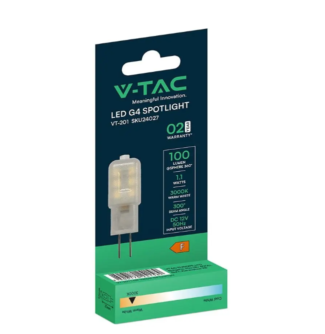 Lampada LED G9 1.1W luce calda V-TAC vista da vicino attacco G9