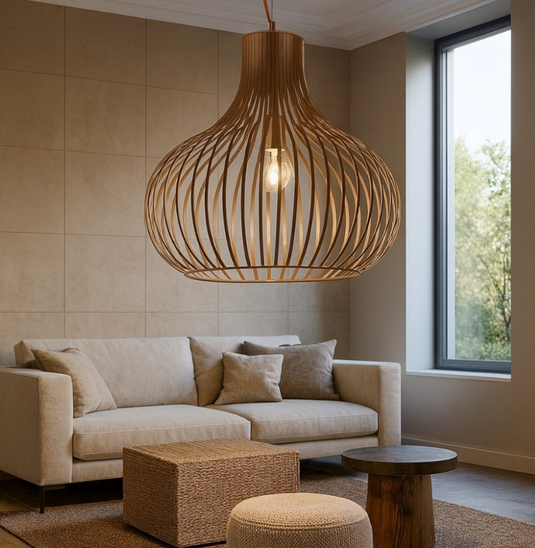 lampada a sospensione Ideal Lux ONION SP1 D47 installata in soggiorno moderno