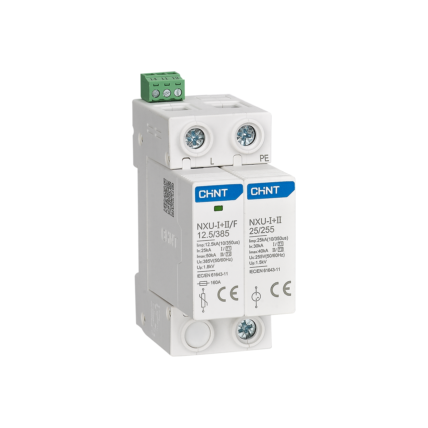 scaricatore di sovratensione tipo i ii chint 1p n con modulo rimovibile su guida din
