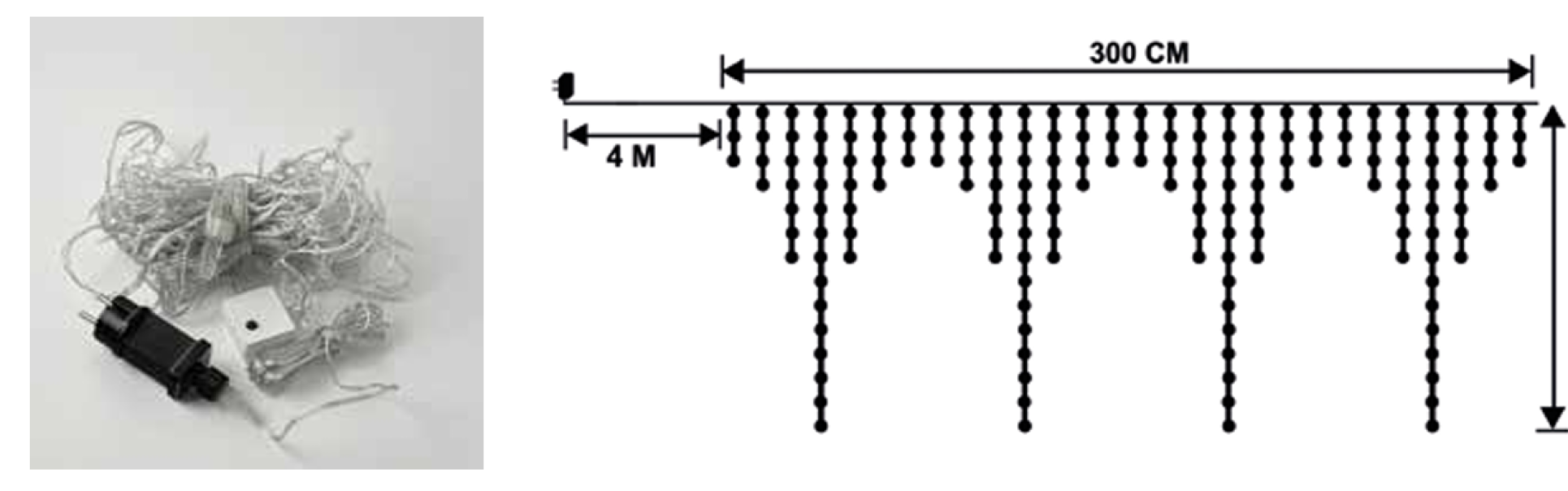 tenda luminosa LED FAI 300x140 cm con cavo trasparente per decorazioni natalizie e feste