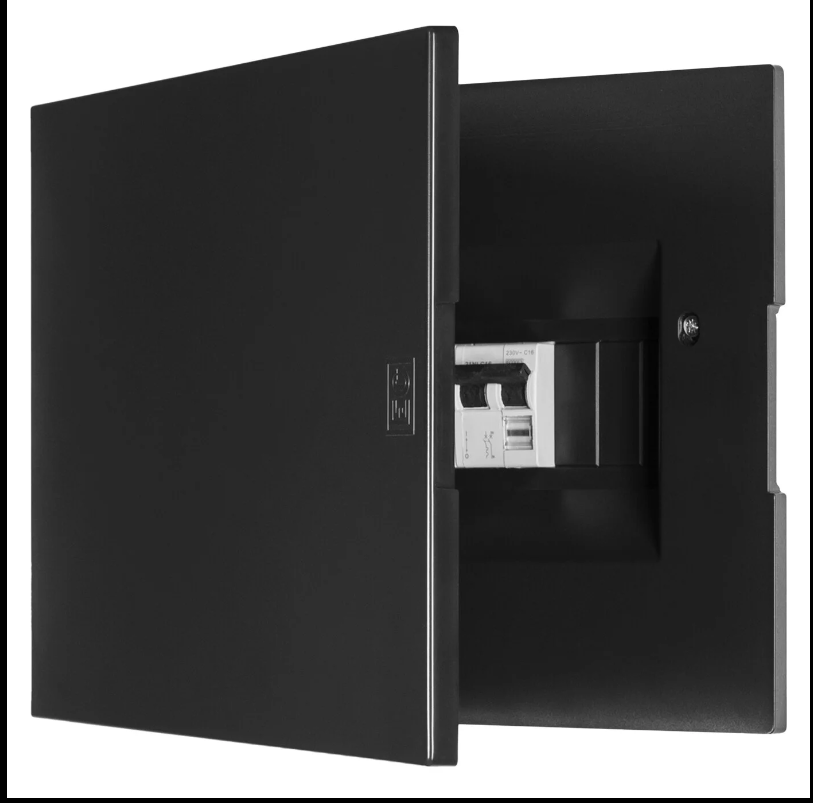 frontale centralino nero con guida din e vano interno elettrocanali