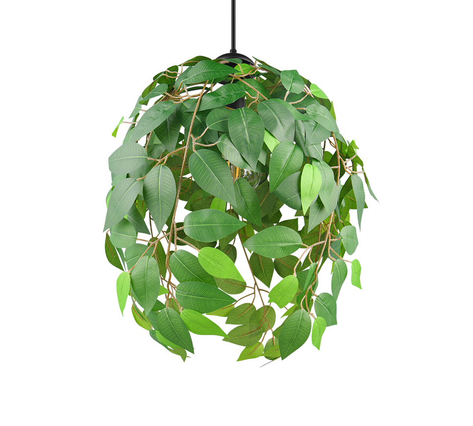 dettaglio paralume lampada sospensione con foglie verdi per interni design originale trio lighting