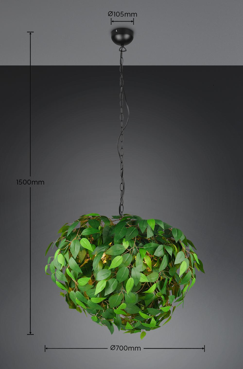 dettaglio lampada sospesa trio lighting leavy foglie verdi in plastica design moderno regolabile