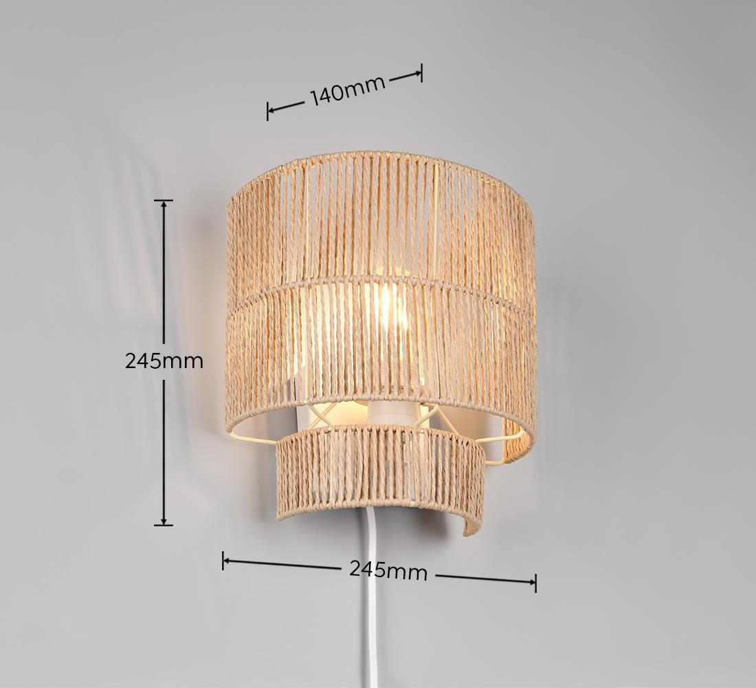 applique da parete moderna in filato di carta marrone con misure dettagliate