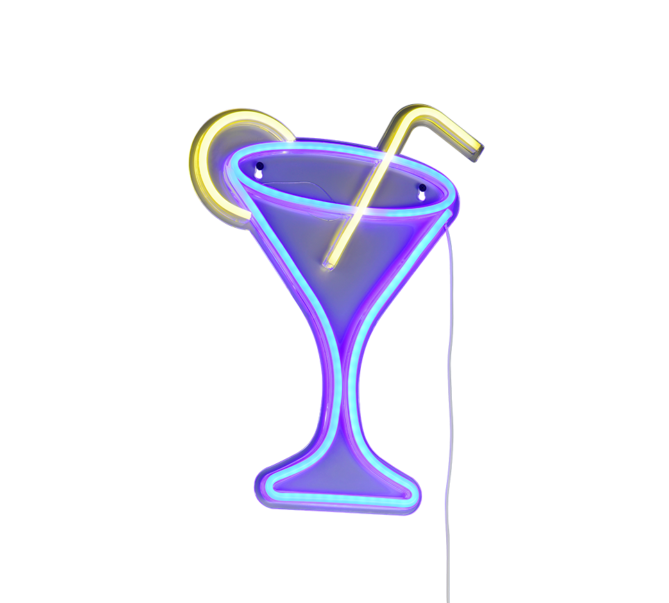 applique led decorativa forma cocktail stile neon vista frontale