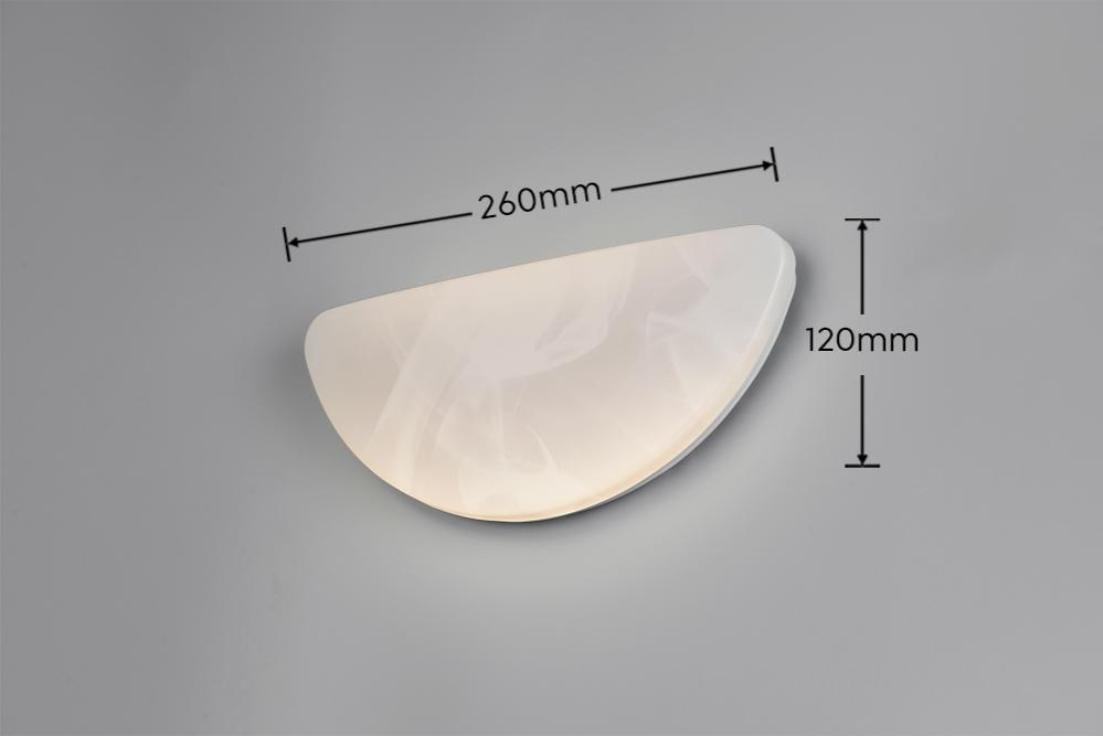 applique led effetto alabastro installata a parete con quote 260 mm e 120 mm