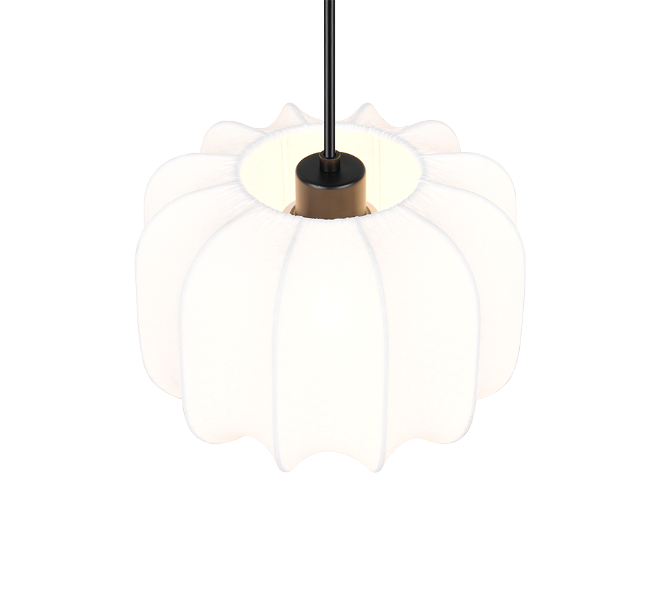 dettaglio lampada sospensione regolabile tessuto bianco ambientazione moderna