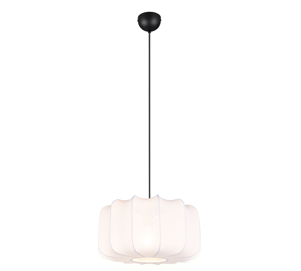 lampada a sospensione in tessuto bianco con struttura nera regolabile trio lighting r31971901