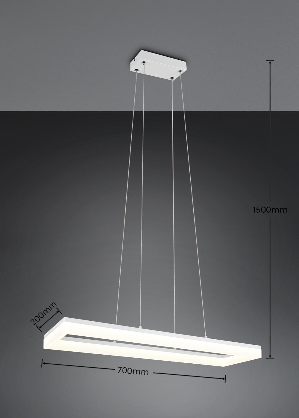 dettaglio lampadario LED rettangolare sospensione bianco opaco trio lighting vista dimensioni