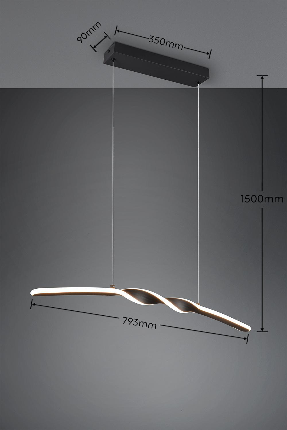 dimensioni sospensione led regolabile nero trio lighting dettaglio montaggio a soffitto
