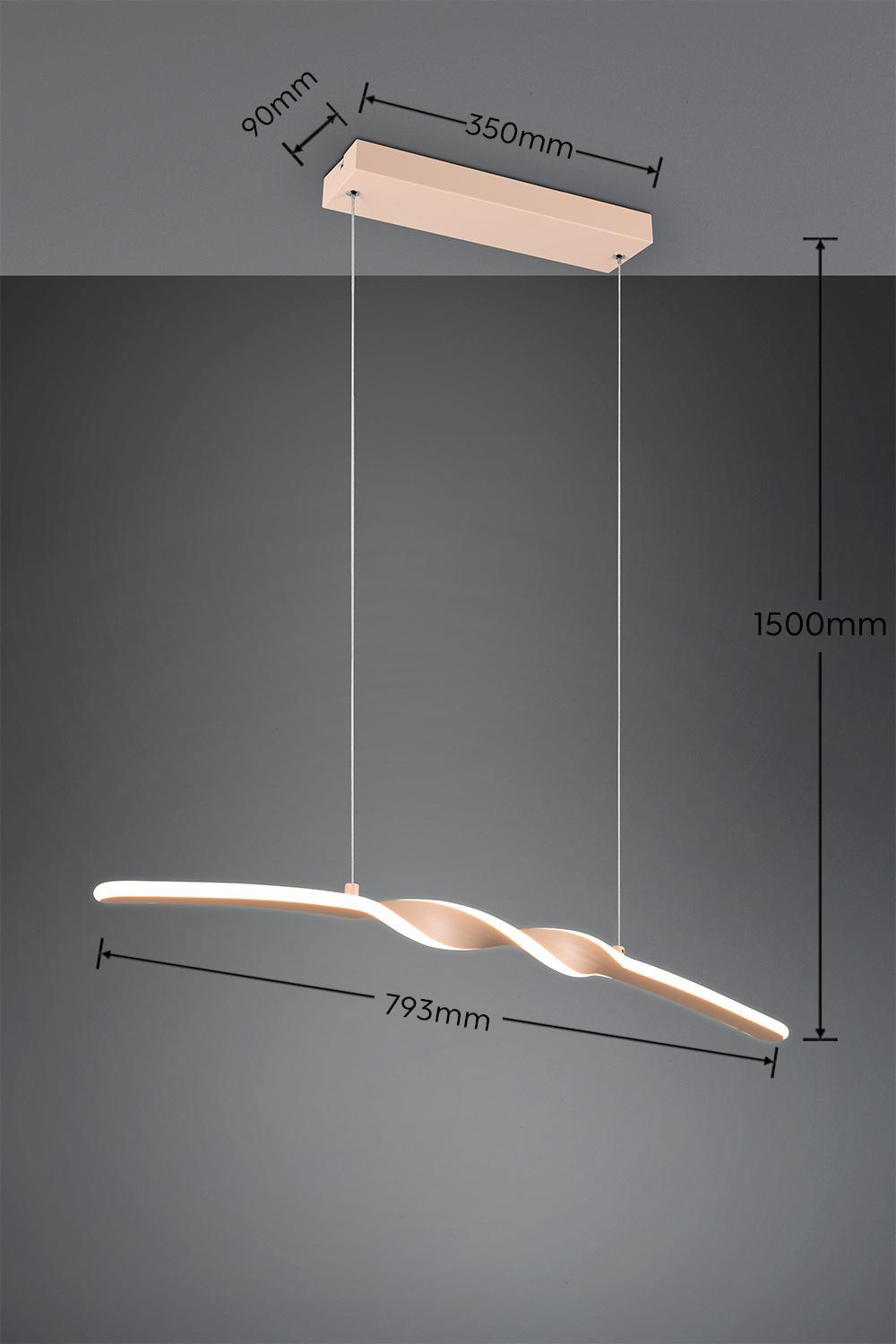 dettaglio tecnico sospensione led trio lighting ginko sabbia regolabile dimensioni e montaggio