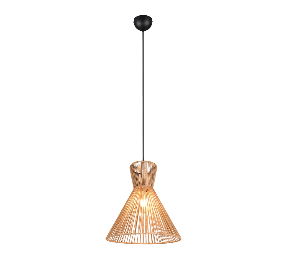lampada a sospensione design naturale metallo nero e paralume carta marrone regolabile Trio Lighting