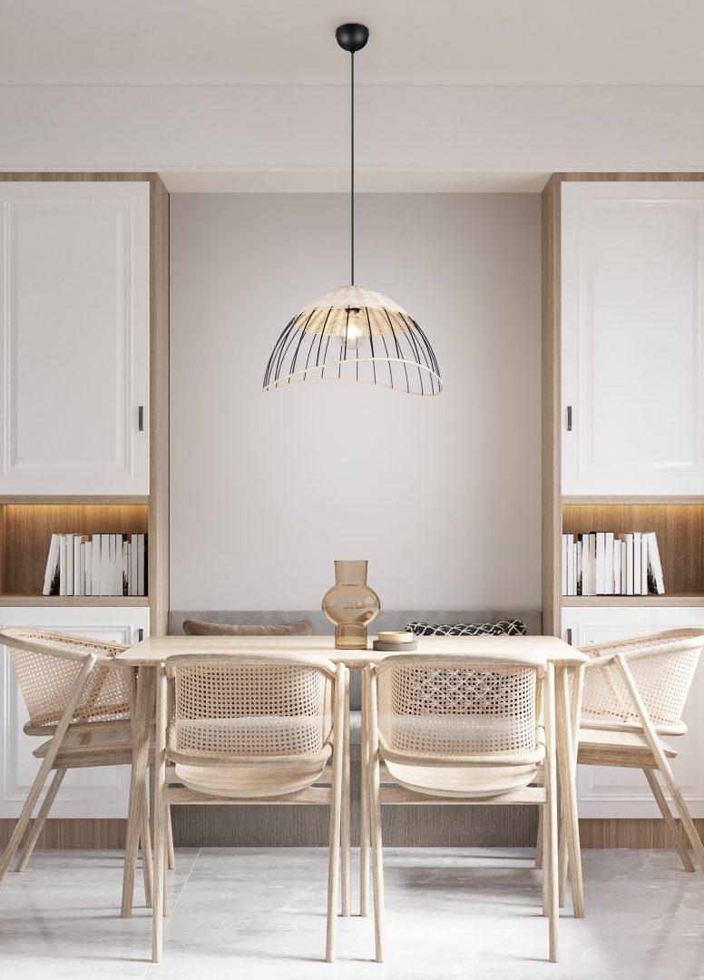 Lampada a sospensione in rattan ideale per sale da pranzo e soggiorni moderni