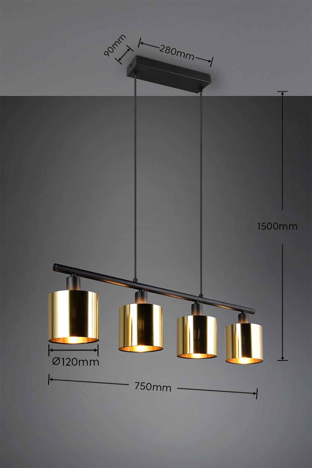 dettagli dimensioni lampada a sospensione 4 luci oro regolabile Trio Lighting