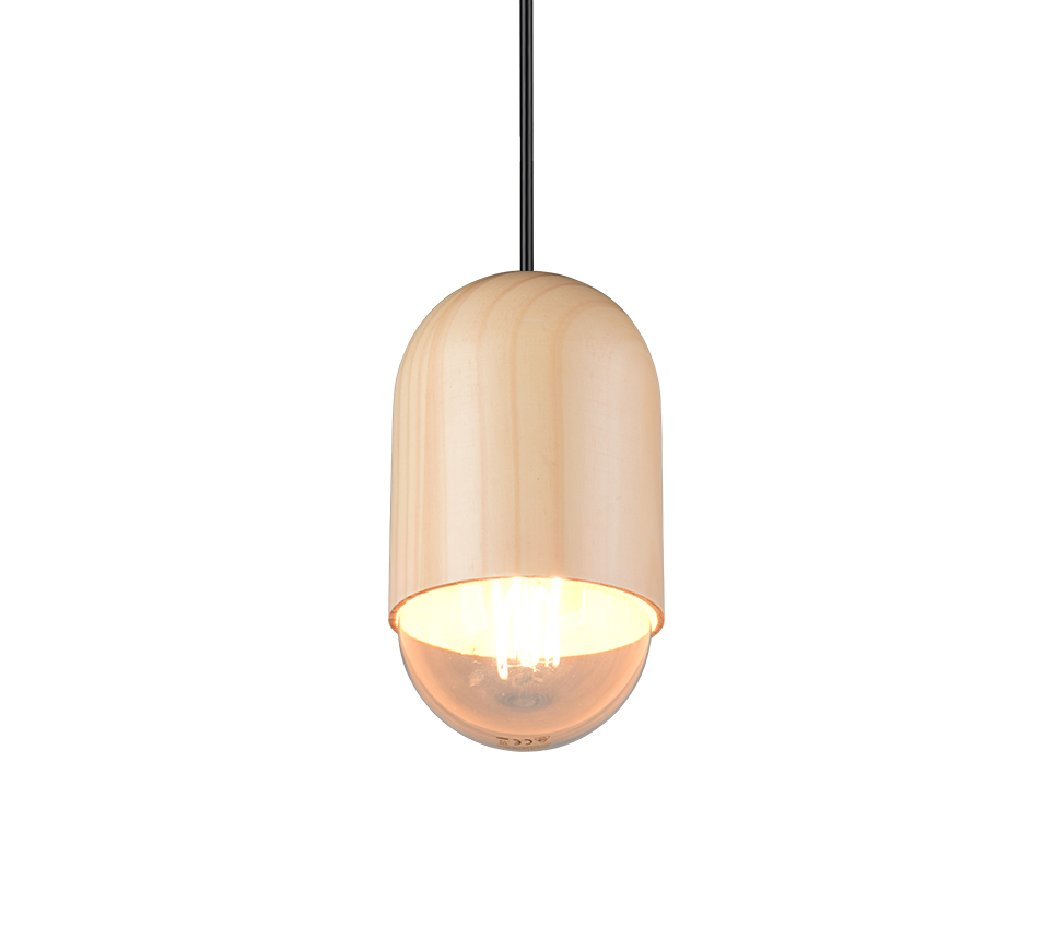 dettaglio lampada a sospensione legno naturale per interni E27 montaggio a soffitto regolabile