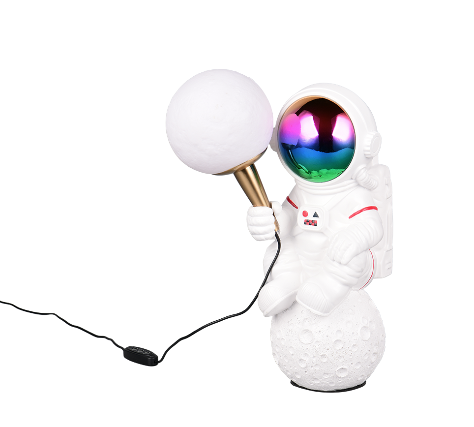 lampada da tavolo led astronauta design bianco con dimmer integrate usb-c e interruttore su cavo