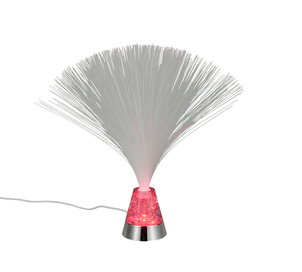 Lampada a fibra ottica LED RGB Trio Lighting accesa colore rosso su base cromata
