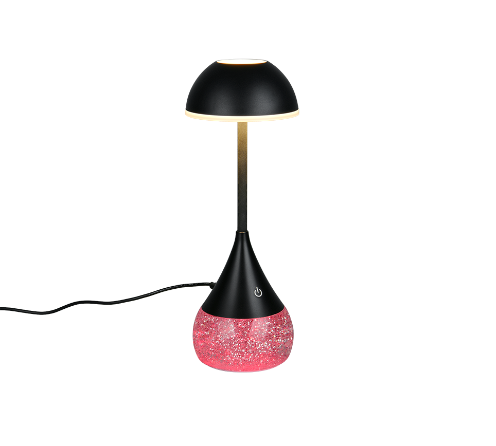 lampada da tavolo led regolabile nera con base effetto glitter rgb trio lighting
