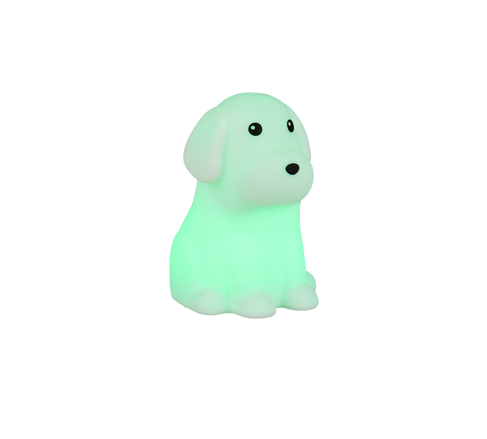 lampada led RGBW a forma di cane acceso verde per illuminazione cameretta