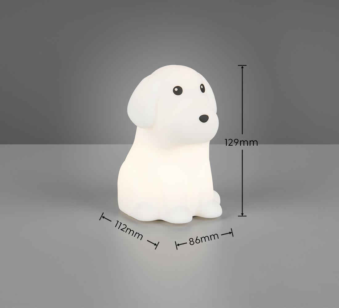 lampada da tavolo led bianca a forma di cane con misure dimensioni dettagliate