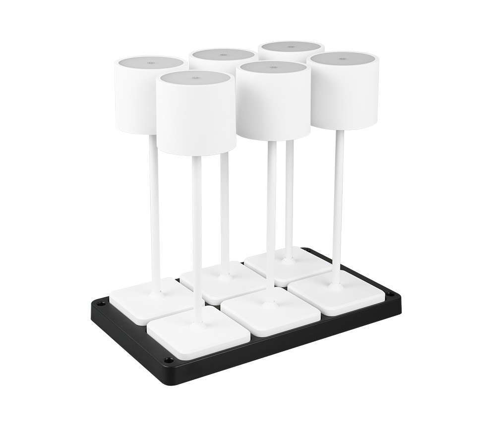set di 6 lampade da tavolo LED bianche con base di ricarica nero per illuminazione interna ed esterna