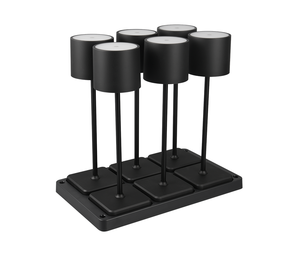 set lampade da tavolo LED nero opaco con stazione di ricarica per interni ed esterni