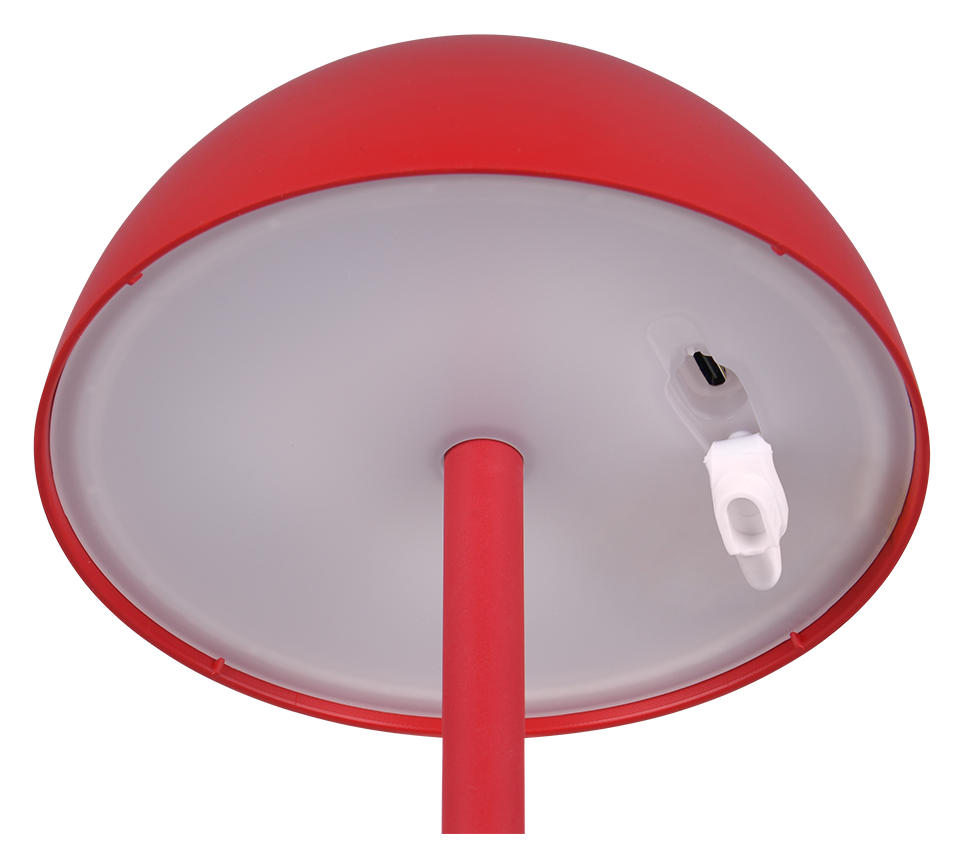 Dettaglio base inferiore lampada da tavolo LED touch rossa con porta USB per ricarica