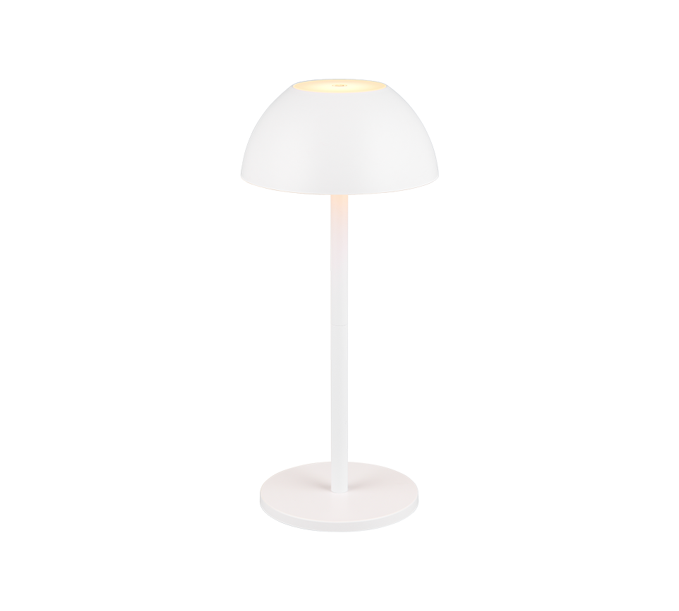 lampada da tavolo LED bianca con misure 30 cm di altezza e 13,5 cm di diametro visualizzata su sfondo neutro