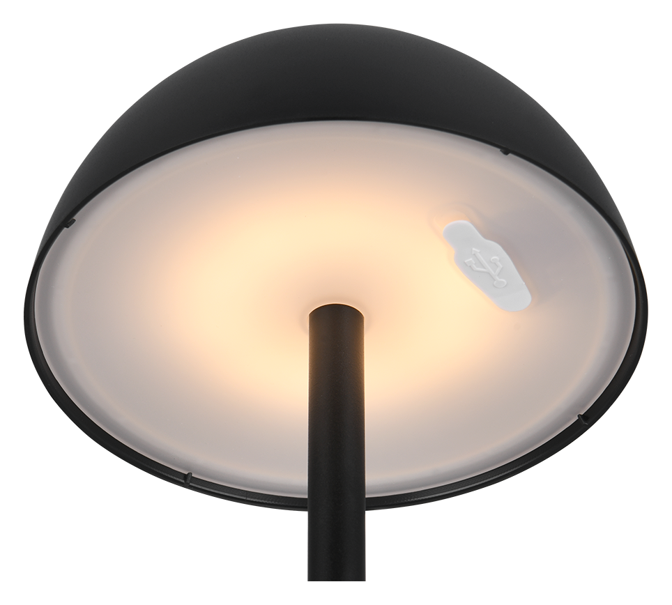 lampada led da tavolo ricaricabile nero opaco con dimensioni illustrate 30x13,5 cm