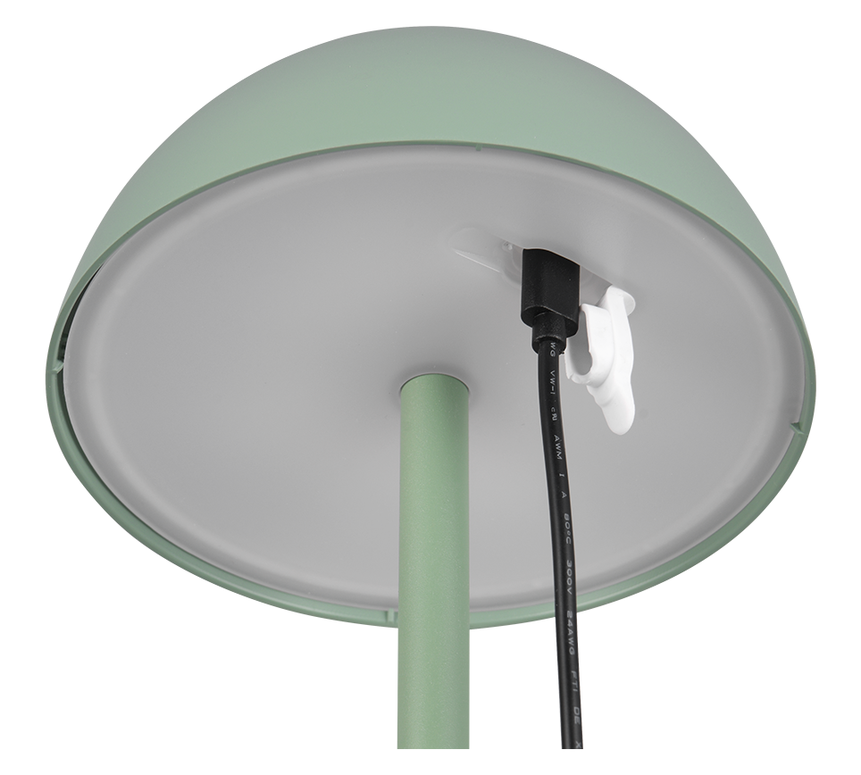 Dettaglio connessione USB lampada da tavolo LED ricaricabile touch verde pistacchio