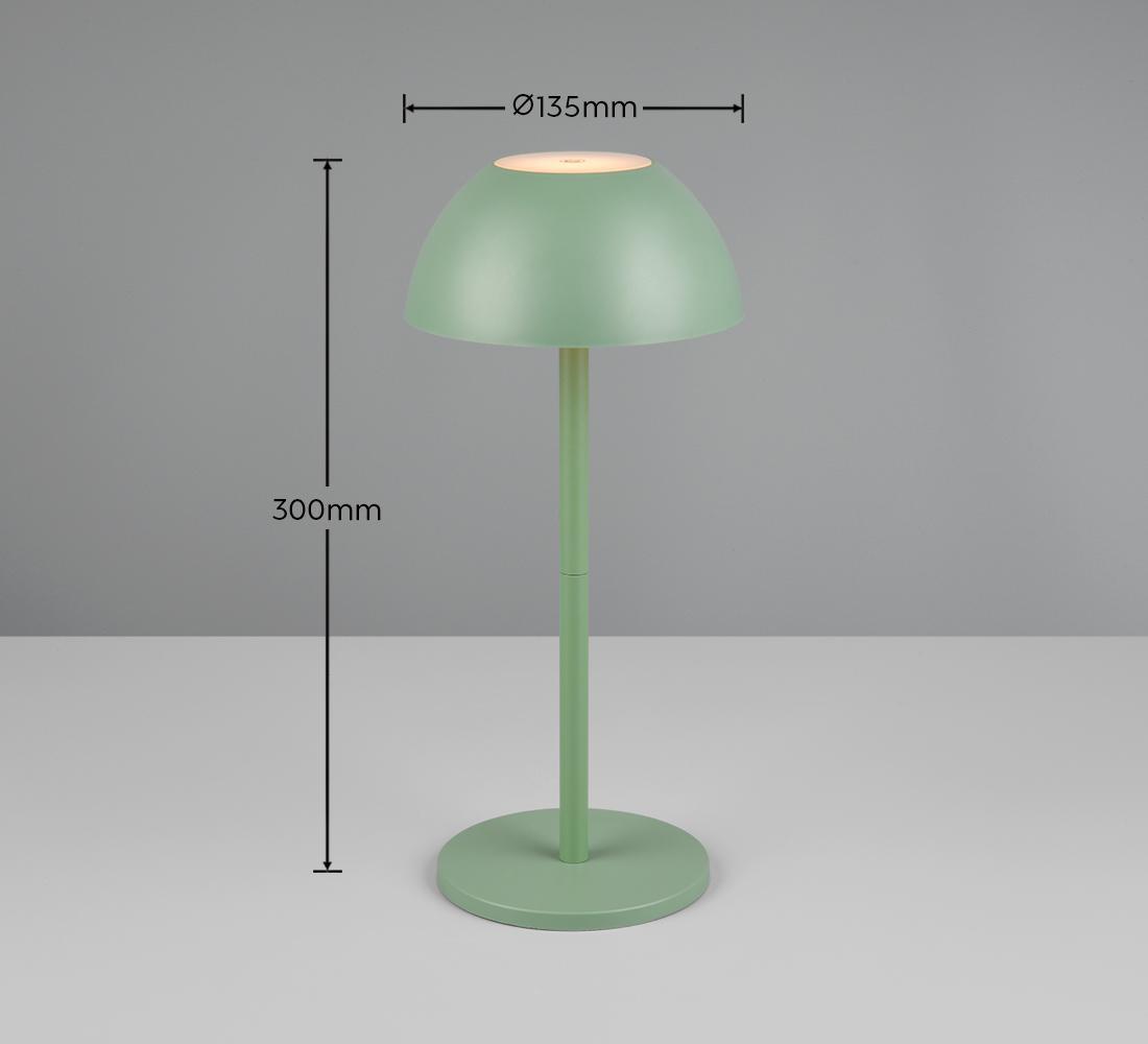 Dimensioni lampada tavolo LED ricaricabile verde pistacchio altezza 30 cm diametro 13,5 cm