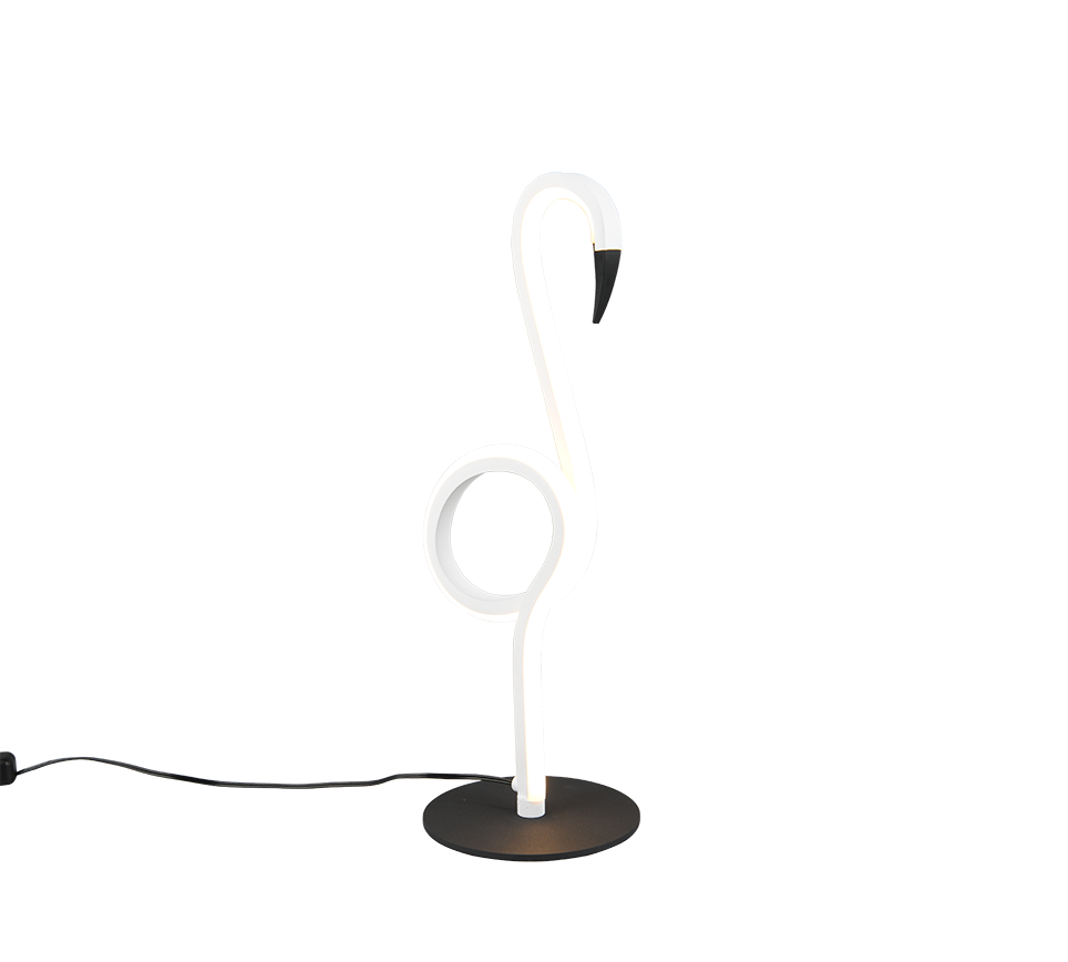 Vista laterale lampada LED da tavolo a forma di fenicottero bianco design Trio Lighting