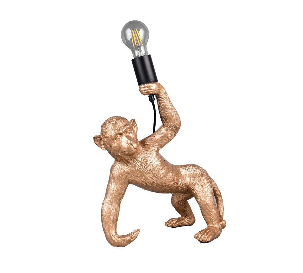 lampada da tavolo scimmia color oro con portalampada nero e attacco E27