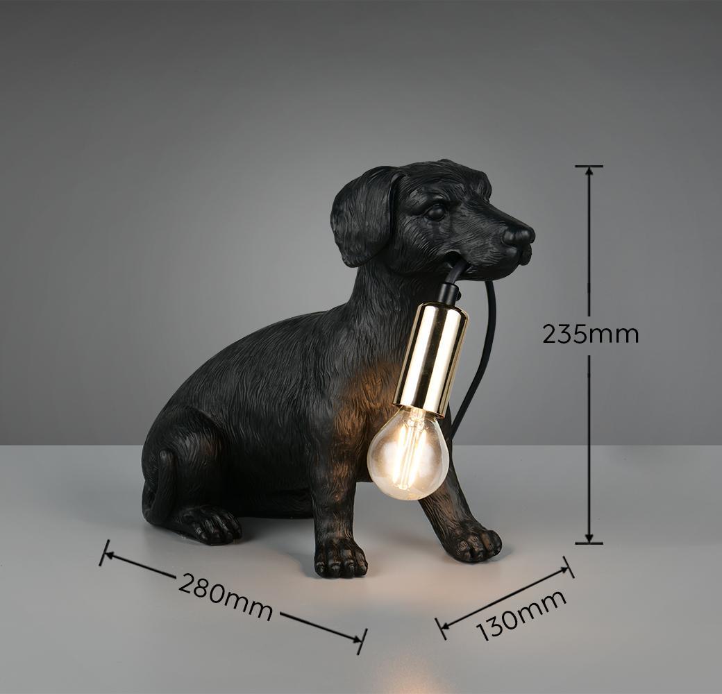 lampada decorativa da tavolo bassotto nera con misure 28 cm 23 5 cm 12 5 cm e lampadina sospesa