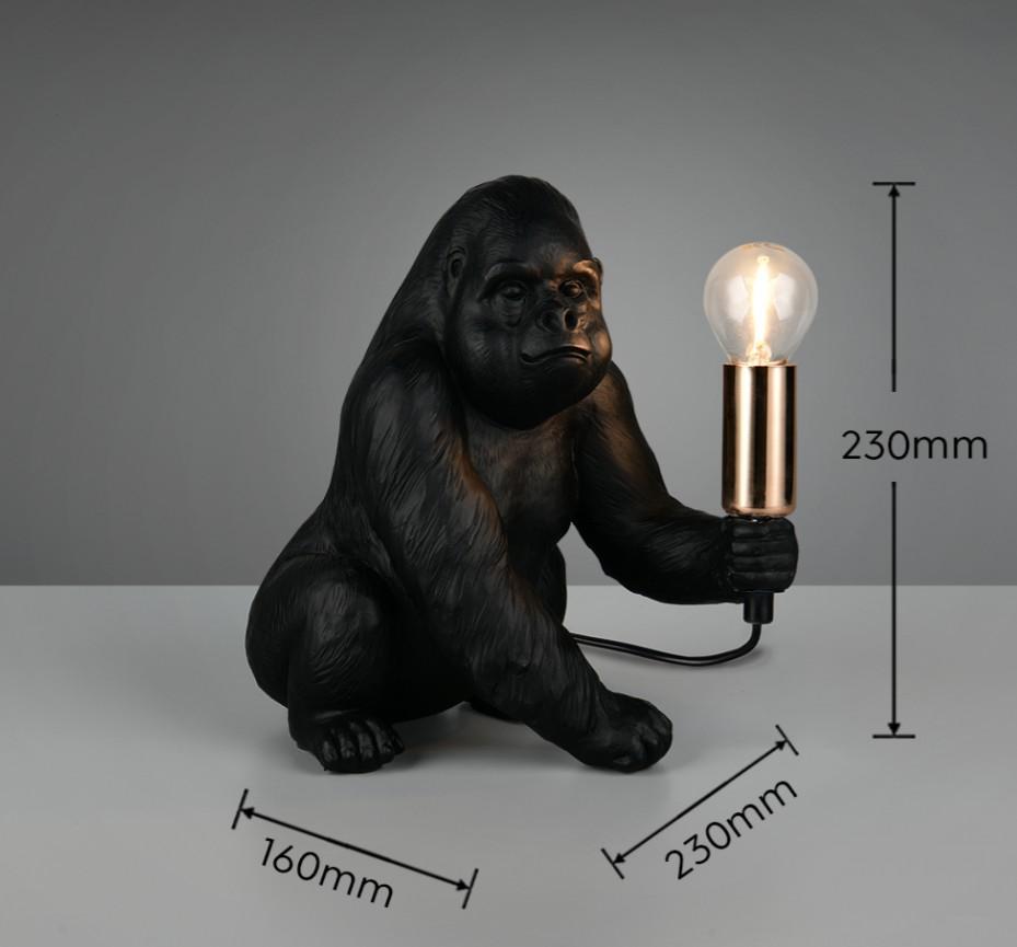 dettaglio lampada da tavolo gorilla nero con punto luce portalampada E14 Trio Lighting
