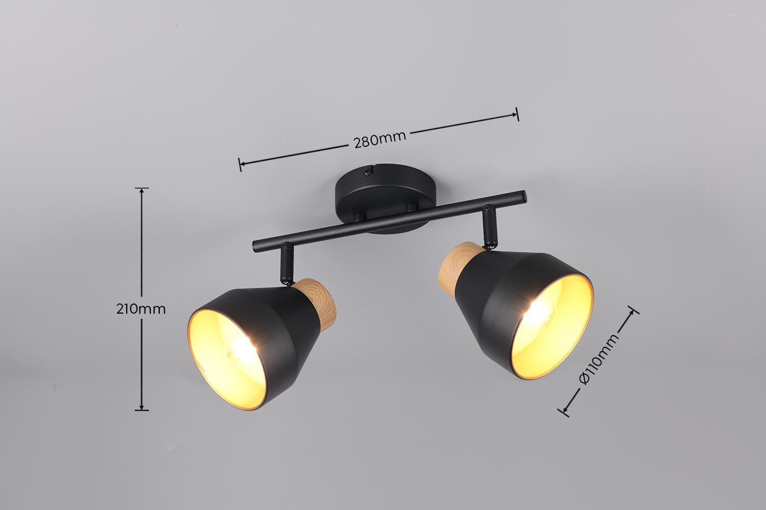 barra faretti orientabili due luci con misure 32 cm altezza 21 cm diametro 11 cm