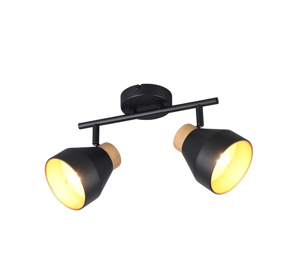faretto orientabile doppio da parete o soffitto metallo nero opaco