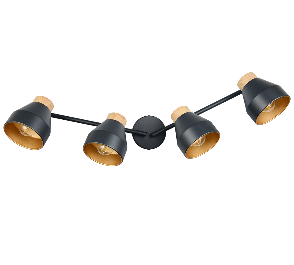 barra faretti 4 luci orientabili nero opaco interno oro