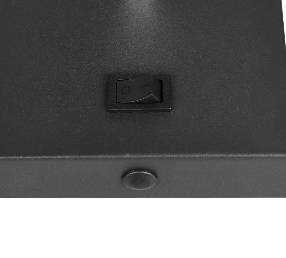 vista frontale faretto da parete nero con vetro fumu00e9