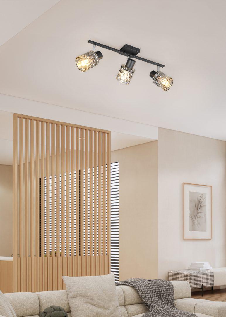 barra con tre spot orientabili montaggio a soffitto nero opaco