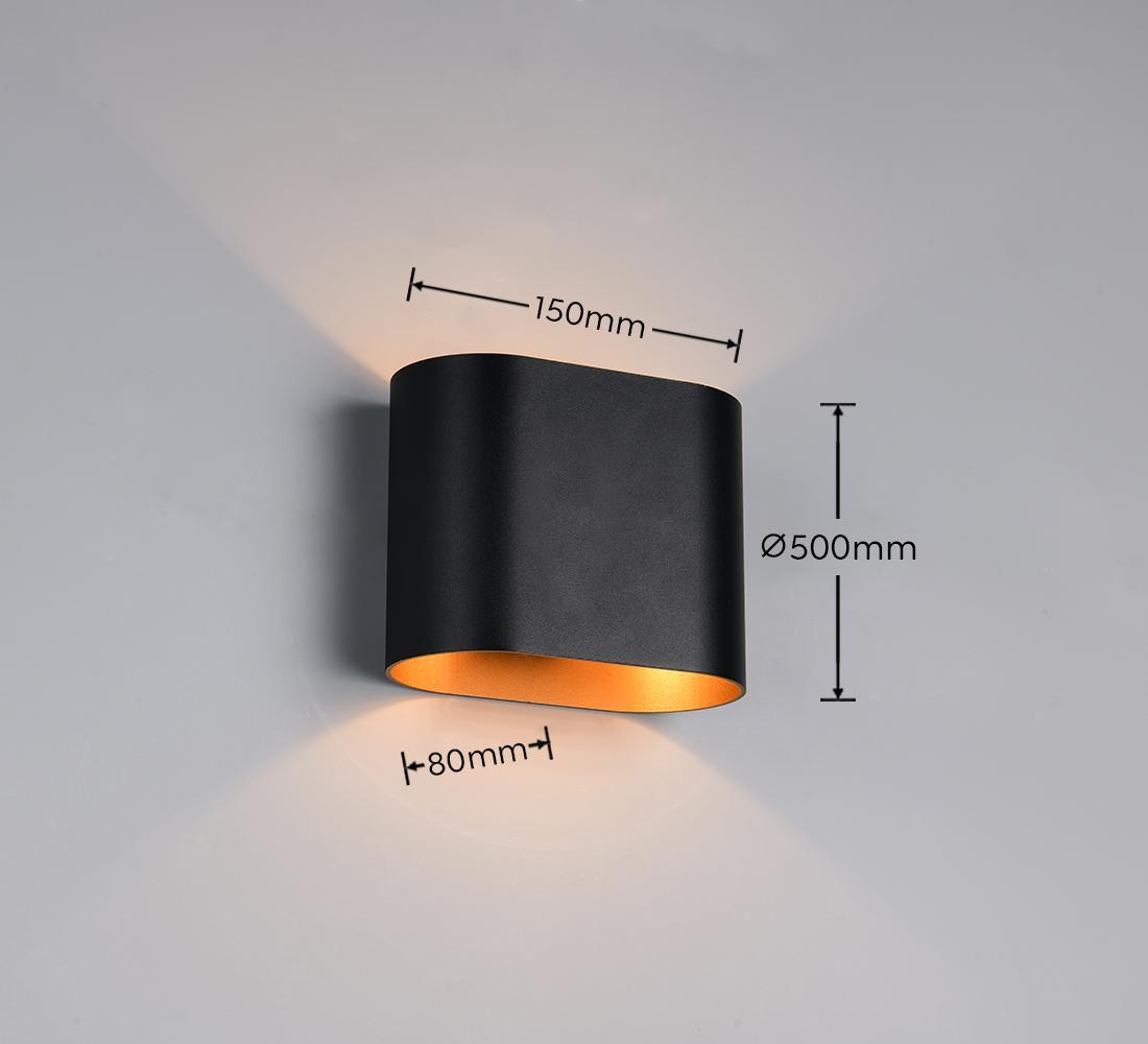 applique da parete in metallo nero con interno oro vista frontale