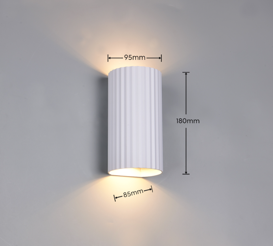 applique soka dimensioni 95 mm 180 mm cilindro rigato luce su e giu