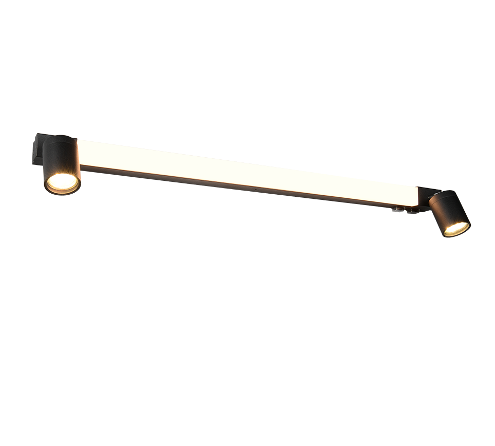 applique led da parete nera opaca 90 cm con due faretti laterali