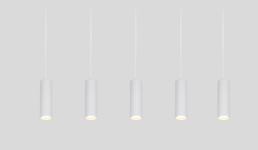 sospensione lineare 5 luci bianco opaco dettaglio sospensione lineare 5 luci bianco opaco vista ravvicinata