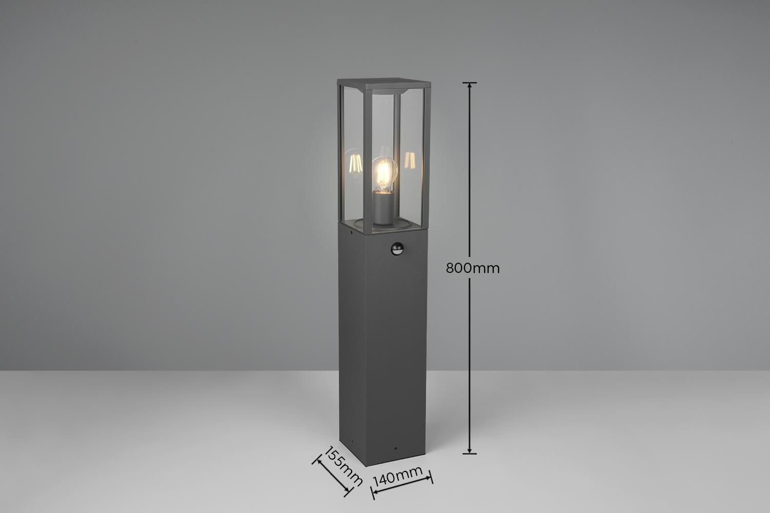 paletto luce da giardino antracite altezza 80 cm con diffusore in vetro trasparente