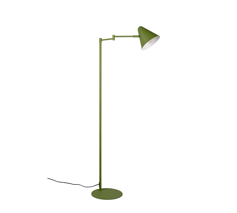 piantana da terra in metallo verde con paralume a cono